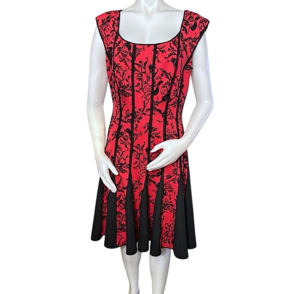 Tadashi Shoji Dresses & Skirts - TADASHI SHOJI Red Black Floral Embroidered A-Line Dress Size Large